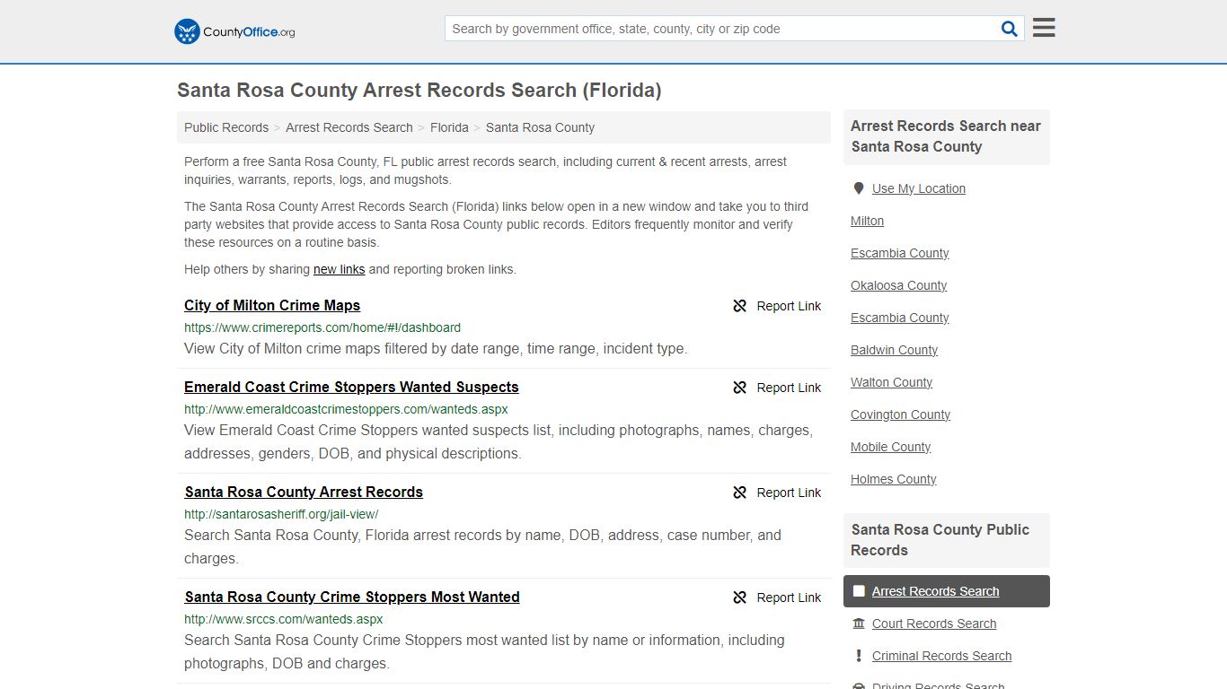 Santa Rosa County Arrest Records Search (Florida) - County Office