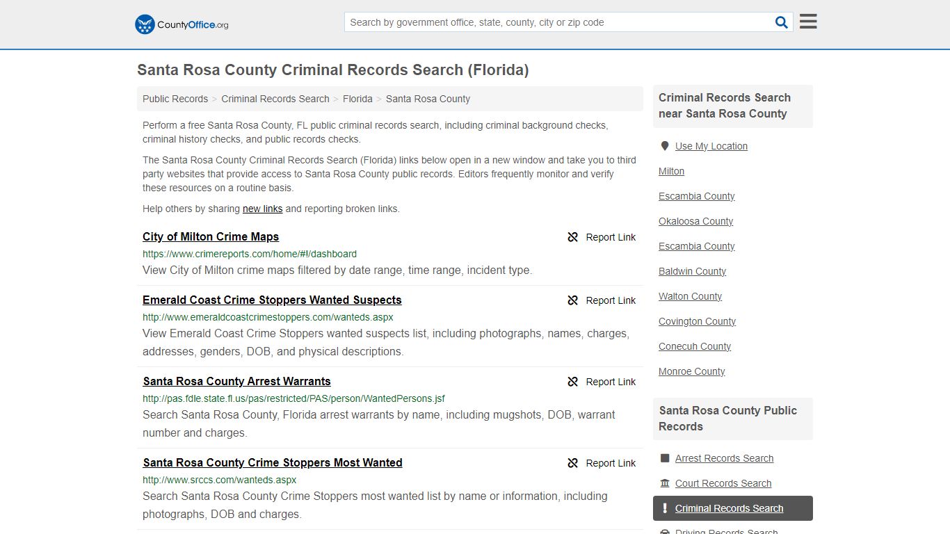 Santa Rosa County Criminal Records Search (Florida)